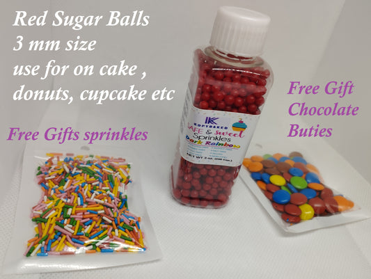 100 gm. Red sugar sprinkles Balls bottle use for topping on cake, Donuts, Cupcake, Pastries, Milk-Shake, and Ice-cream also on many things