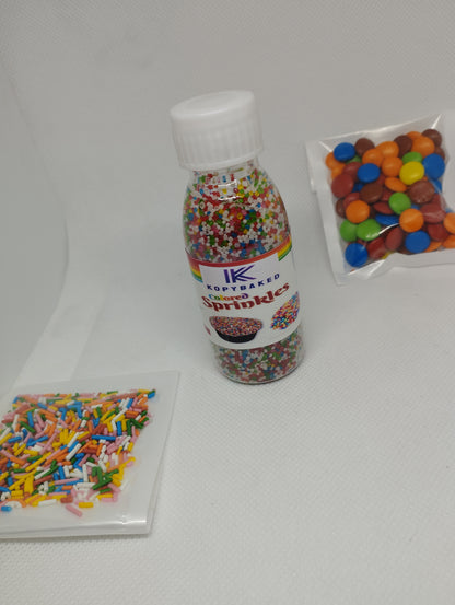 Rainbow Sugar Mini Balls 50 gm. Bottle use for Cakes decoration , pastries, Donuts, cupcake, ice-cream , milk shake, cakes etc