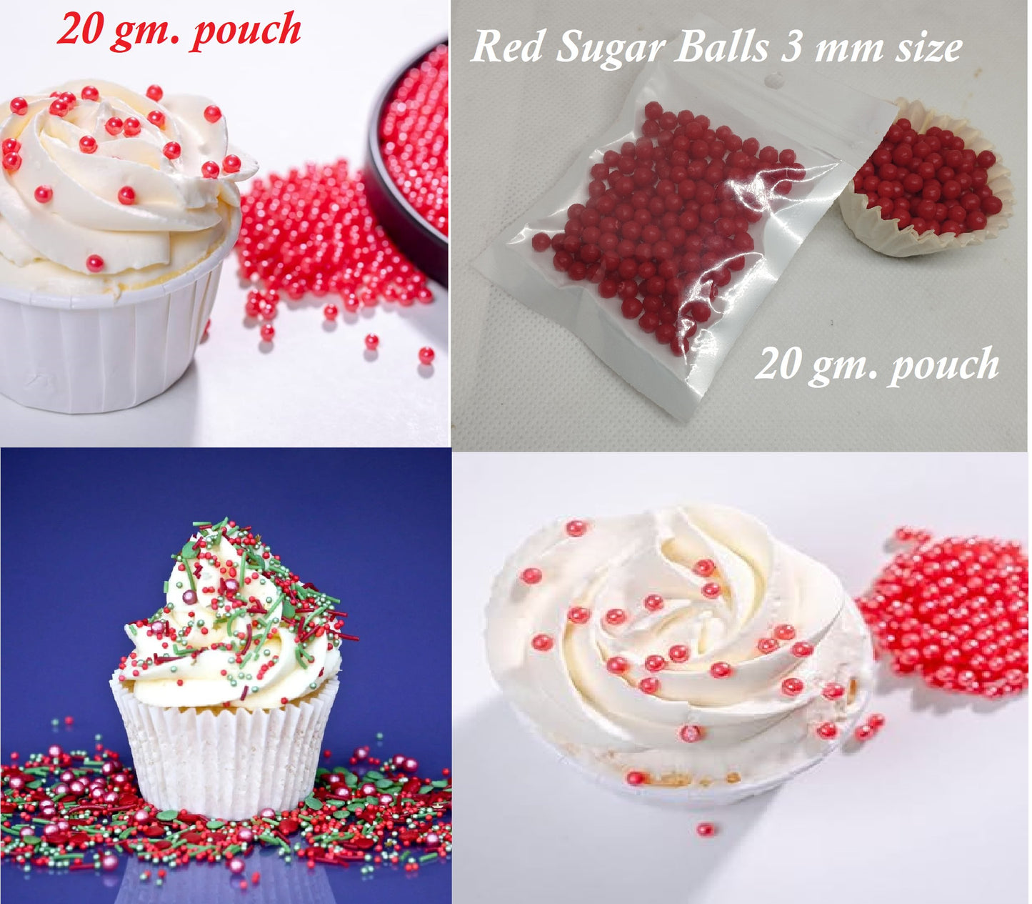 20 gm. Red sugar sprinkles Balls use for topping on cake, Donuts, Cupcake, Pastries, Milk-Shake, and Ice-cream also on many things